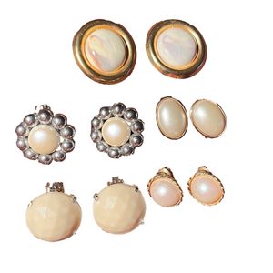 Vintage pearl look clip on earrings Five pairs